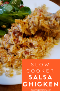 Slow cooker salsa chicken, a healthy, quick dinner recipe. #fitandfrugalmommy #fitness #health #healthyrecipes #slowcookerrecipes