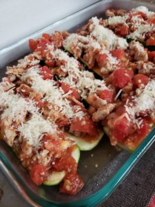 Low Carb, Keto, Chicken Parmesan Stuffed Zucchini. A quick and easy healthy dinner recipe.