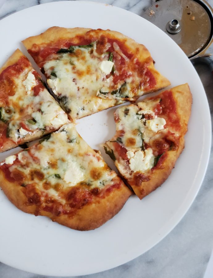 How to make two ingredient dough pizza, a quick and healthy dinner recipe.