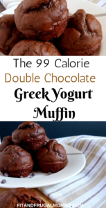 The 99 Calorie Double Chocolate Greek Yogurt Muffin, a low calorie muffin recipe that you can enjoy without any guilt.