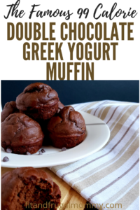 The 99 Calorie Double Chocolate Greek Yogurt Muffin, a low calorie muffin recipe that you can enjoy without any guilt.