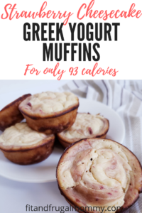 Strawberry Cheesecake Greek Yogurt Muffins, a delicious, naturally sweetened snack. A quick and easy, healthy snack recipe.