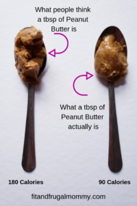 What people think a tbsp of Peanut Butter is, versus what a tbsp of peanut butter actually is. The importance of measuring cups and spoons for fast, accurate weight loss!