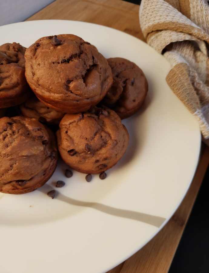 Double Chocolate Protein Muffin, a quick and easy, healthy snack recipe.