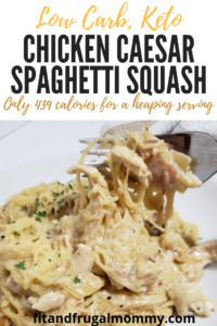 Chicken Caesar Spaghetti Squash. A low carb, keto dinner recipe that's so creamy and delicious. A low in calorie dinner that's big on flavour!