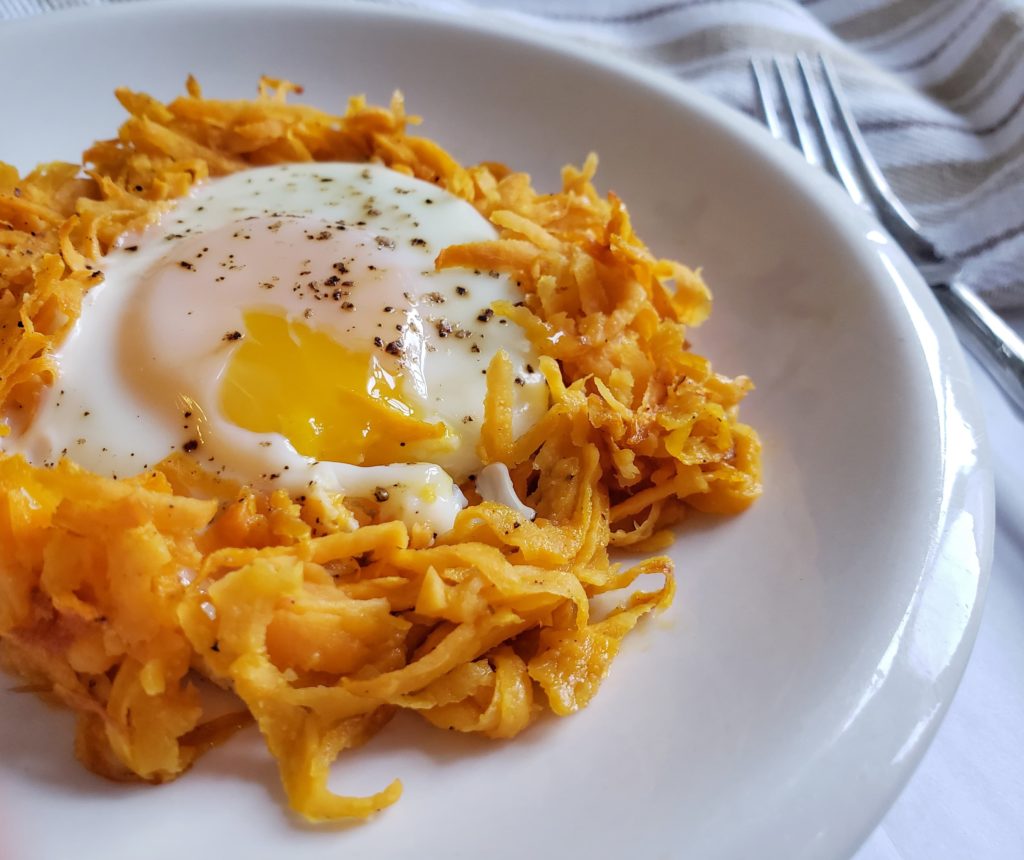 Sweet Potato nests. A quick and easy, healthy breakfast recipe. Low calorie breakfast option.