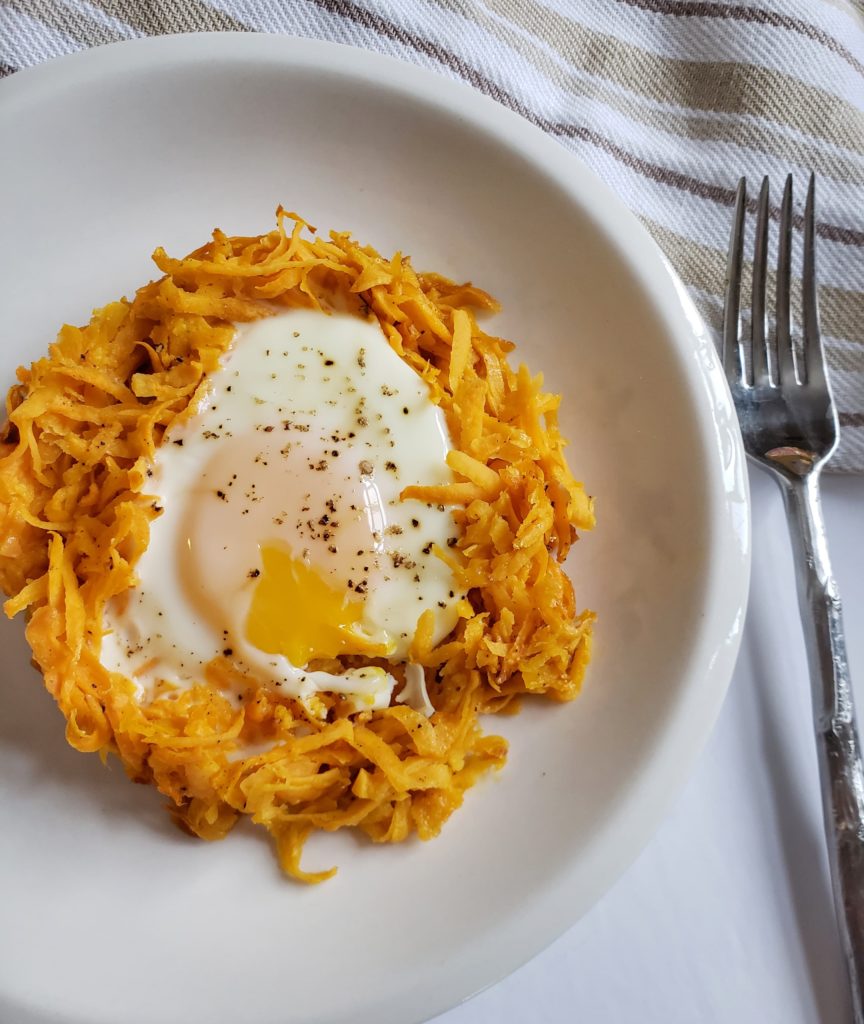 Sweet Potato nests. A quick and easy, healthy breakfast recipe. Low calorie breakfast option.