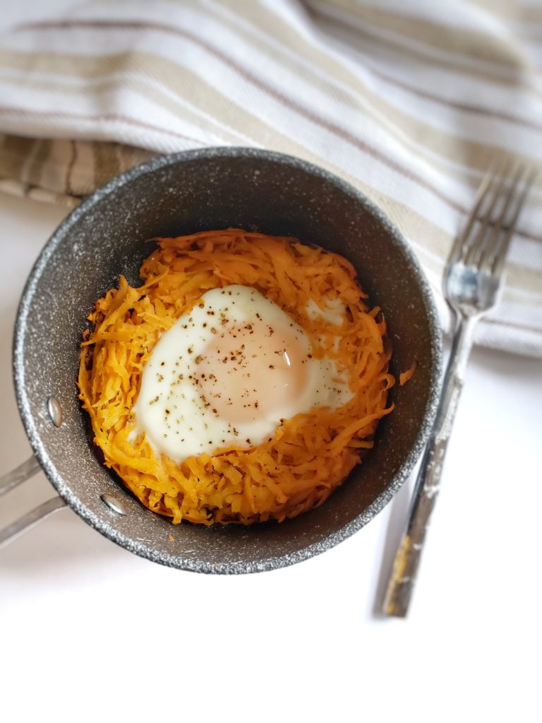 Sweet Potato nests. A quick and easy, healthy breakfast recipe. Low calorie breakfast option.