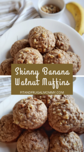 Skinny Banana Walnut Breakfast Muffin, a quick and easy, low calorie, healthy breakfast recipe that's easy to meal prep and great for on the go.