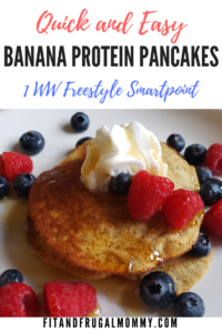 Weight Watchers Banana Protein Pancakes, a quick and easy breakfast recipe for only 1 smartpoint. A WW freestyle recipe.